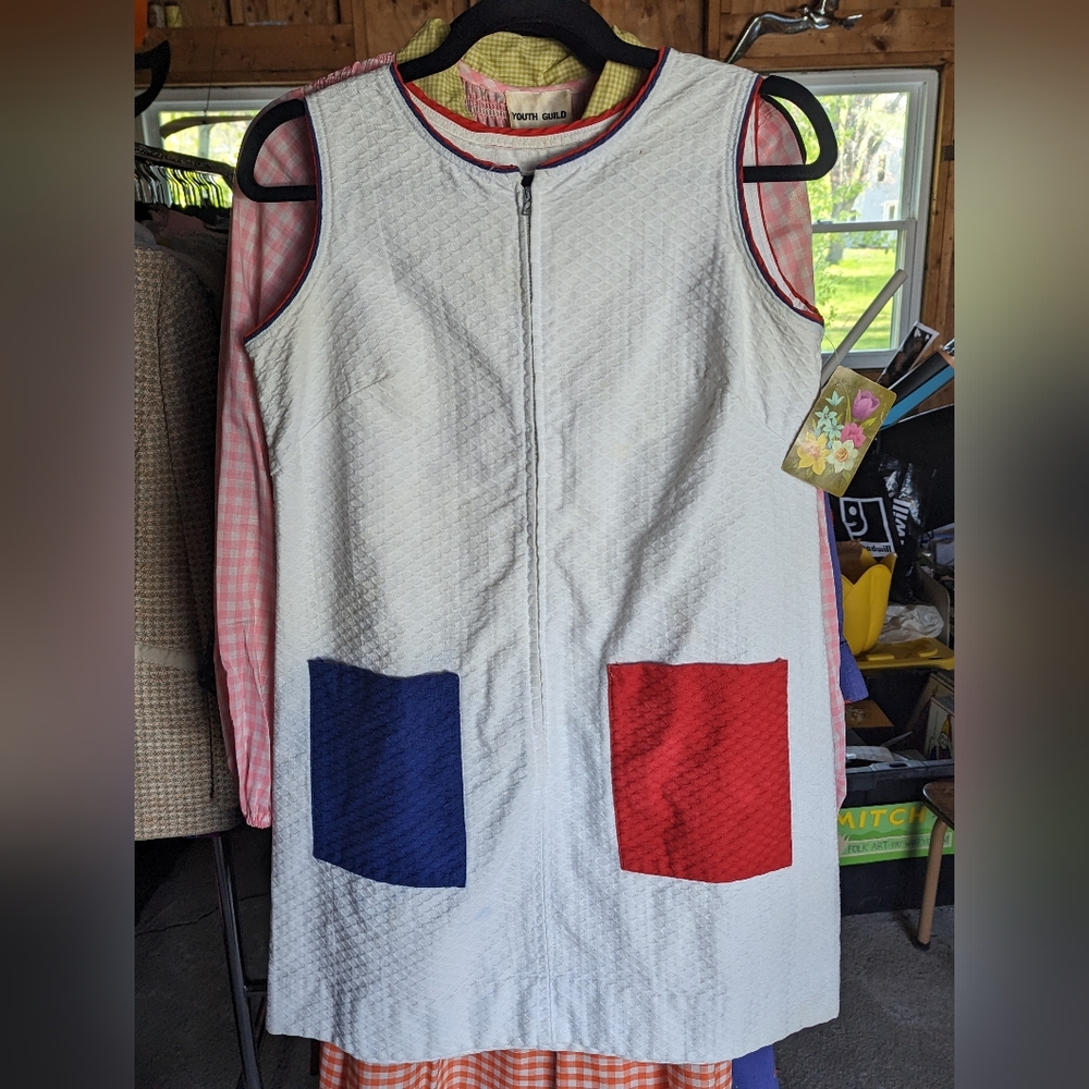 Vintage 60s Red White Blue Colorblock Dress Mod Retro Boho M